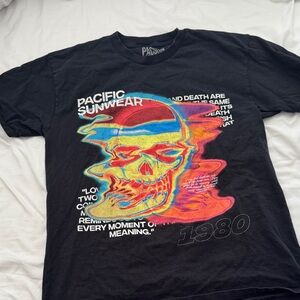 Pacific Sunwear Black Tee with Vibrant Skull Design